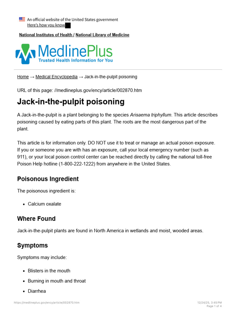 Jack-in-the-Pulpit Poisoning Guide | PDF | Medical Specialties ...