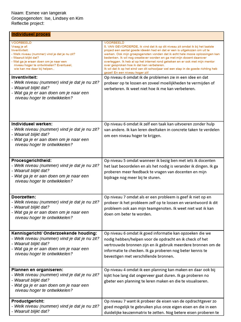Evalueren Reflecteren - Einde Project 2022 Esmee T2b | PDF