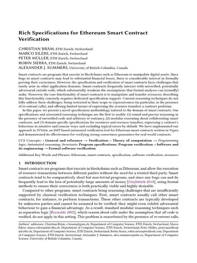 Ethereum Smart Contract Verification Methodology | PDF | Formal ...