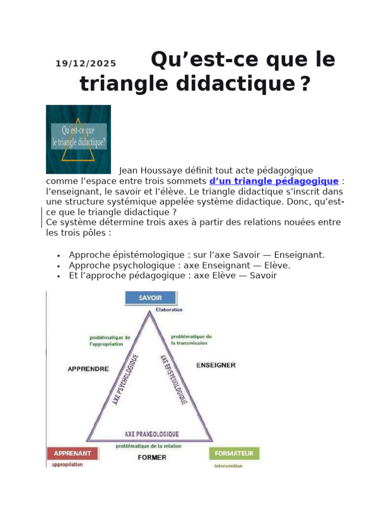 Comprendre le triangle didactique | PDF | Connaissance procédurale ...