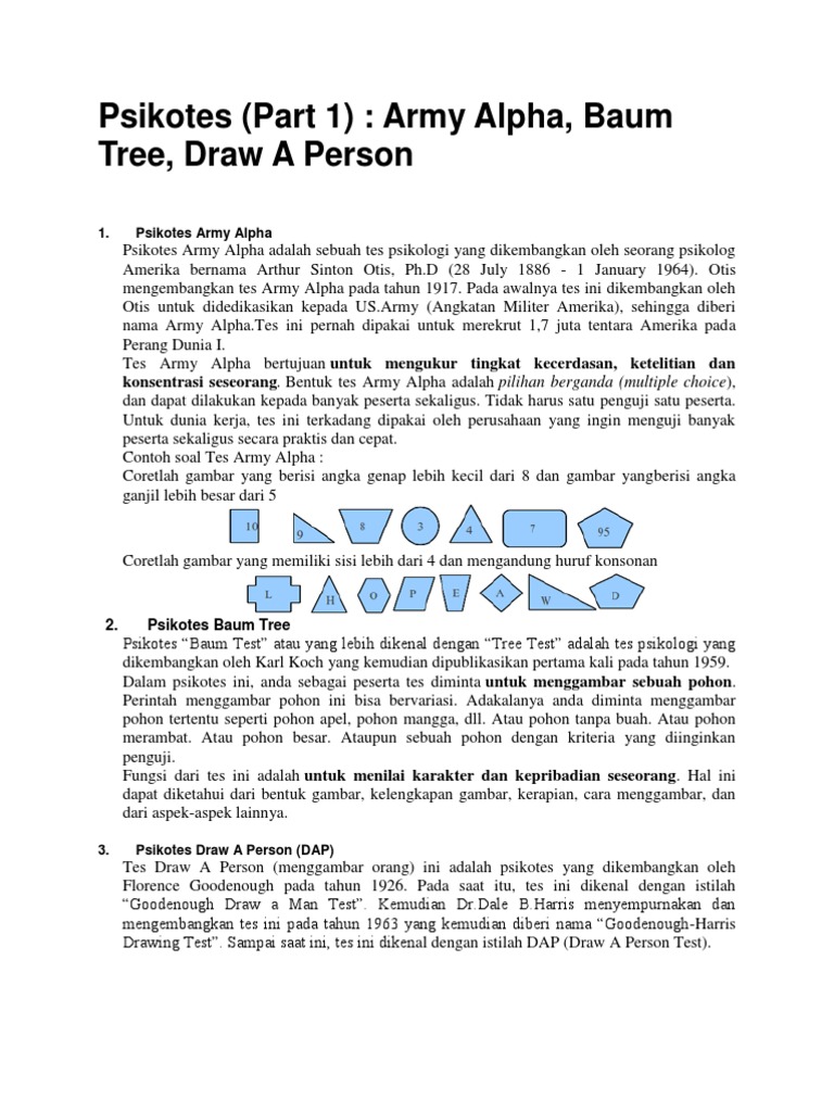 Psikotes 1 Army Alpha Baum Tree Draw Person