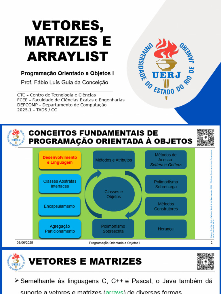 Vectores, Matrizes e ArrayList em Java | PDF | Classe (programação de ...