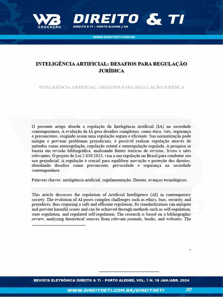 Regulação da Inteligência Artificial no Brasil | PDF | Inteligência ...