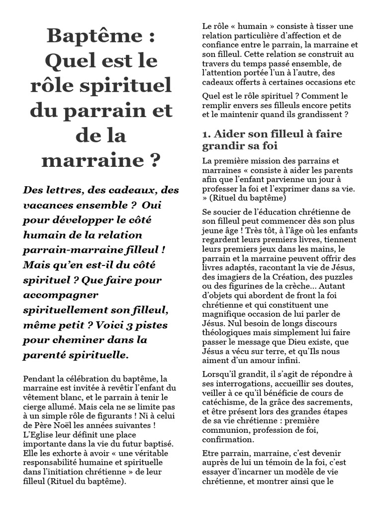 Rôle spirituel des parrains et marraines | PDF | Parrain (religion ...