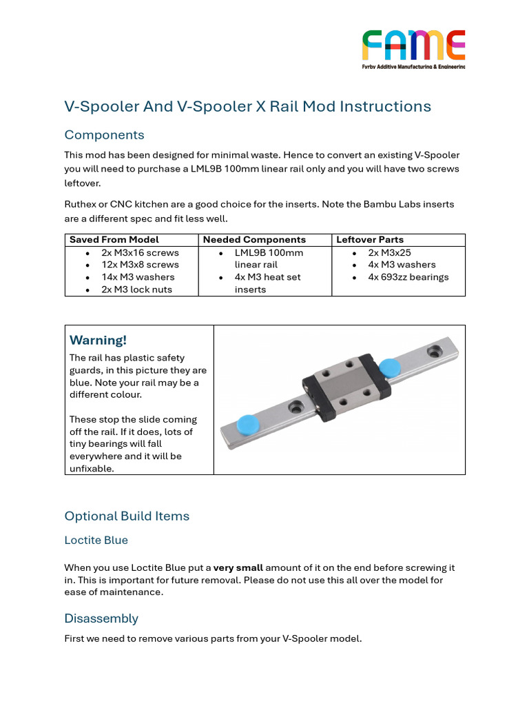 V-Spooler Rail Mod Instructions | PDF | Screw | Nut (Hardware)