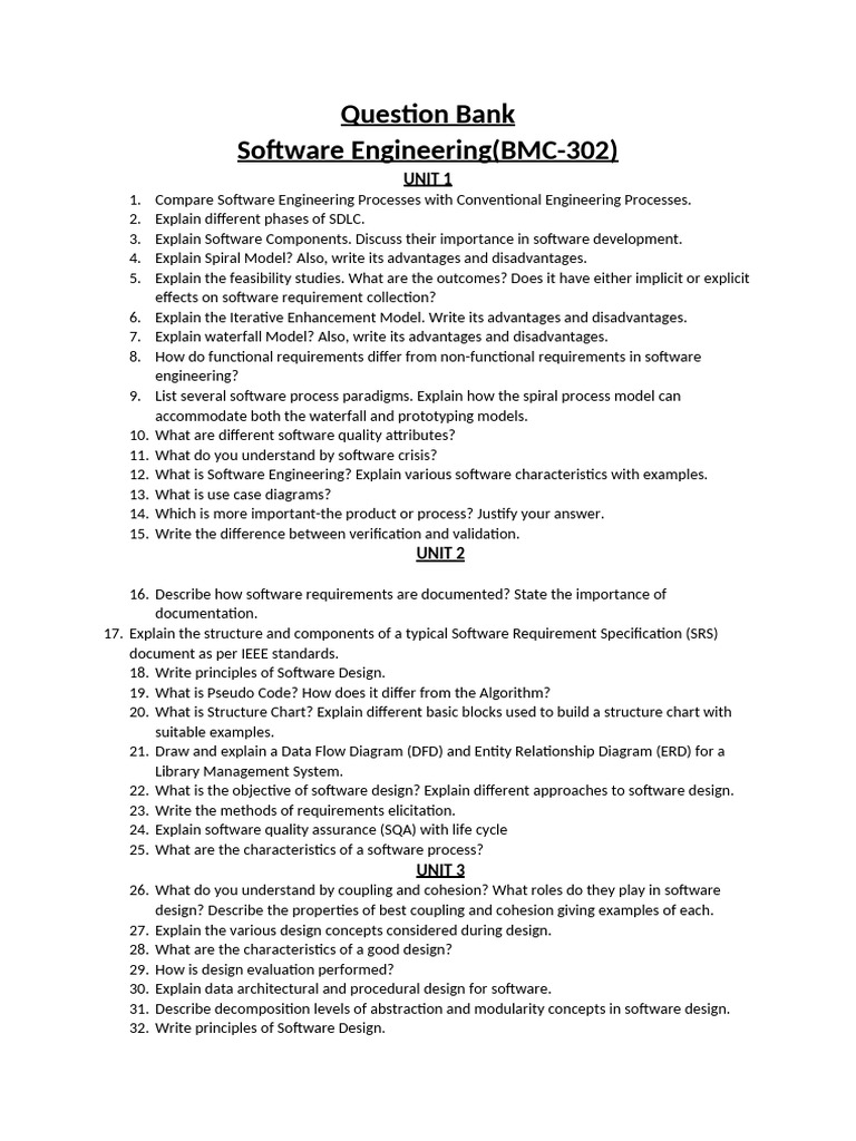 Software Engineering Question Bank | PDF | Software Development Process ...
