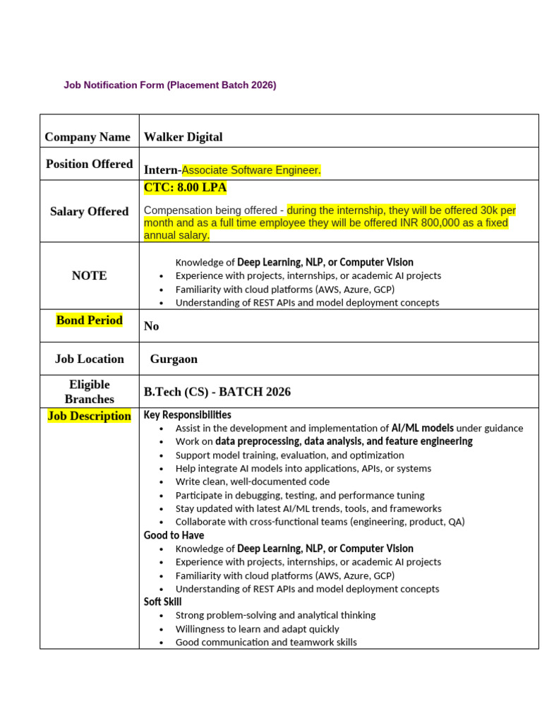 Internship for Associate Software Engineer | PDF | Artificial ...
