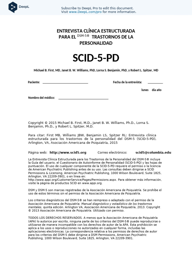 Entrevista SCID-5-PD para Trastornos de Personalidad | PDF | Manual ...