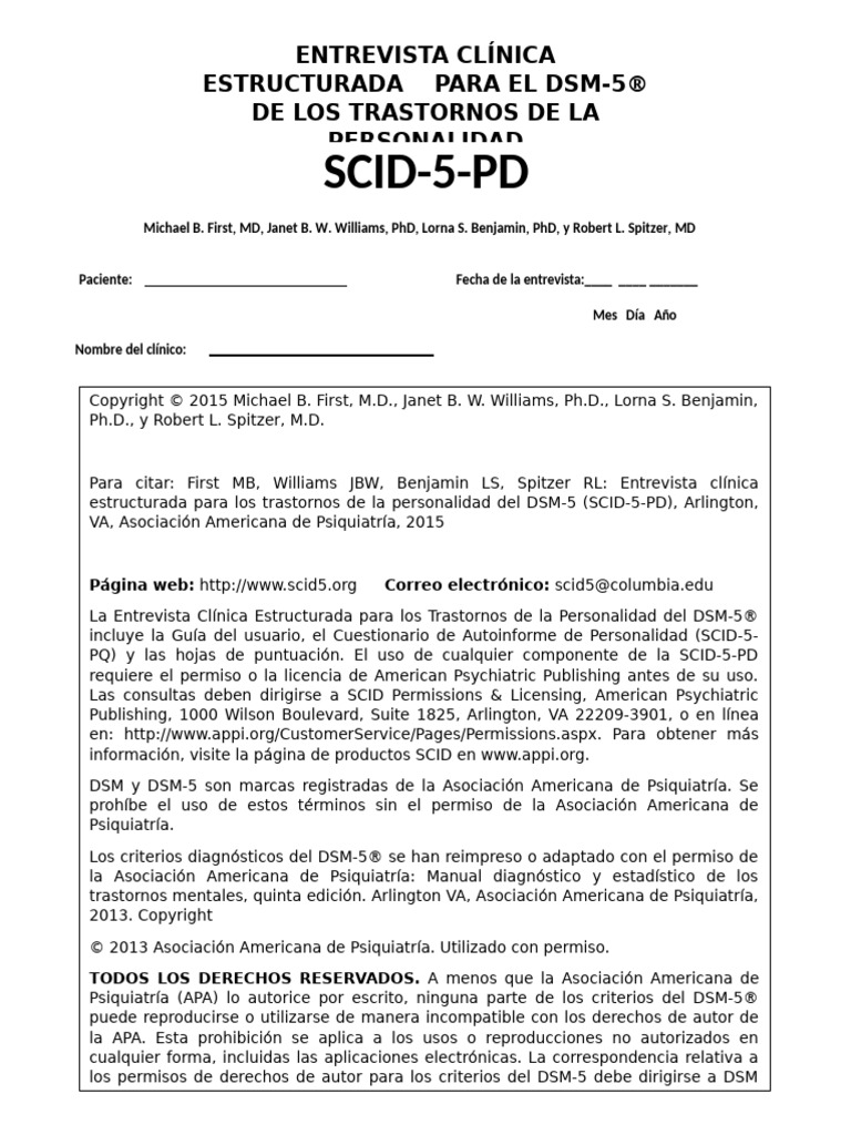 Resumen SCID-5-PD para Trastornos de Personalidad | PDF | Manual ...