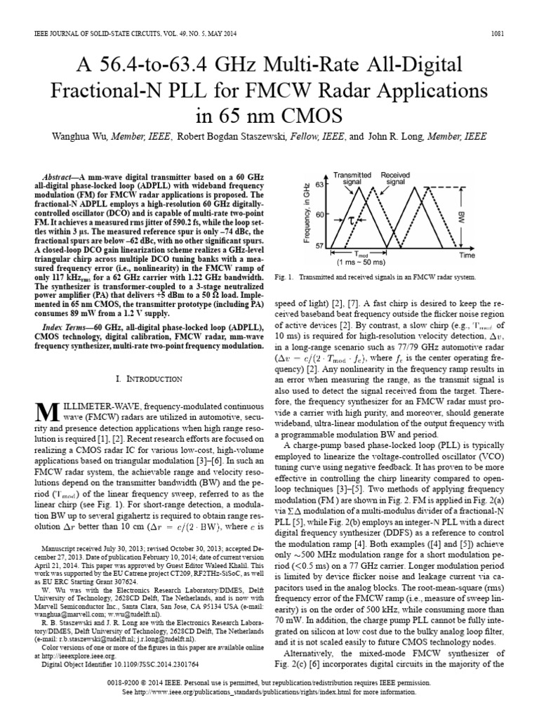60 GHz All-Digital PLL for FMCW Radar | PDF | Frequency Modulation | Radar