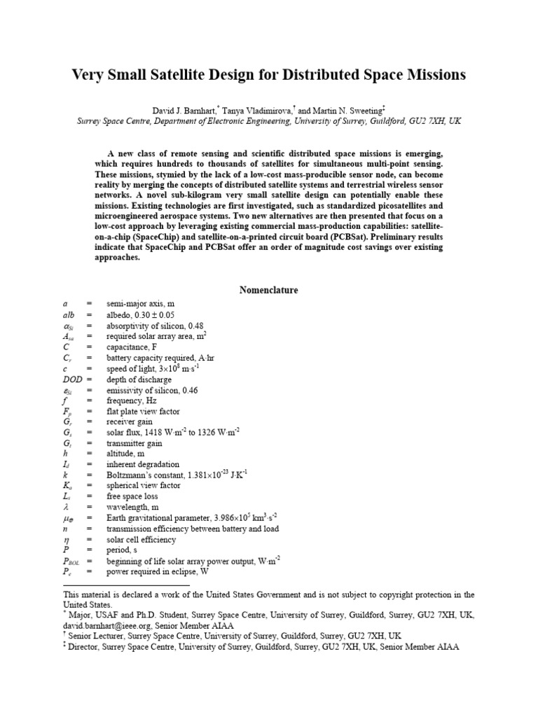 Very Small Satellite Design For Distributed Space Missions 1jek8o8ir7 ...