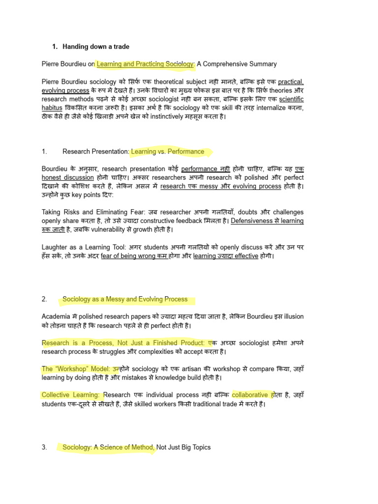 Summarized Sub Chapters of Reflexive Sociology | PDF