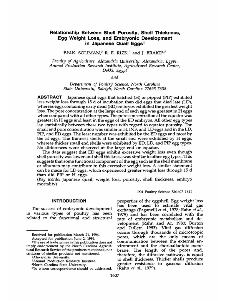 Shell Properties and Embryonic Development in Quail Eggs | PDF | Egg ...