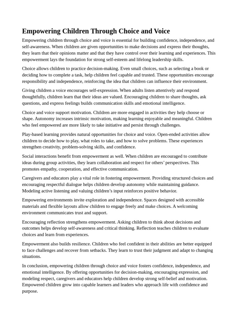 Empowering Children Through Choice and Voice | PDF | Learning | Empowerment