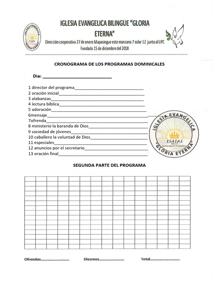 Cronograma de Programas Dominicales | PDF