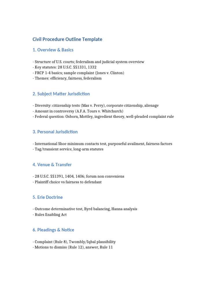 Civil Procedure Outline Template | PDF