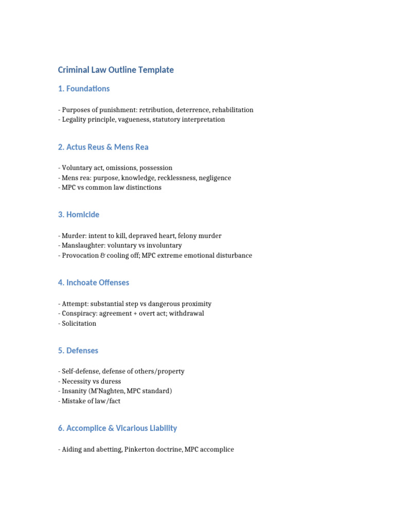 Criminal Law Study Outline Template | PDF