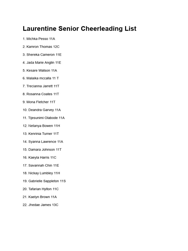 Laurentine Senior Cheerleaders List | PDF