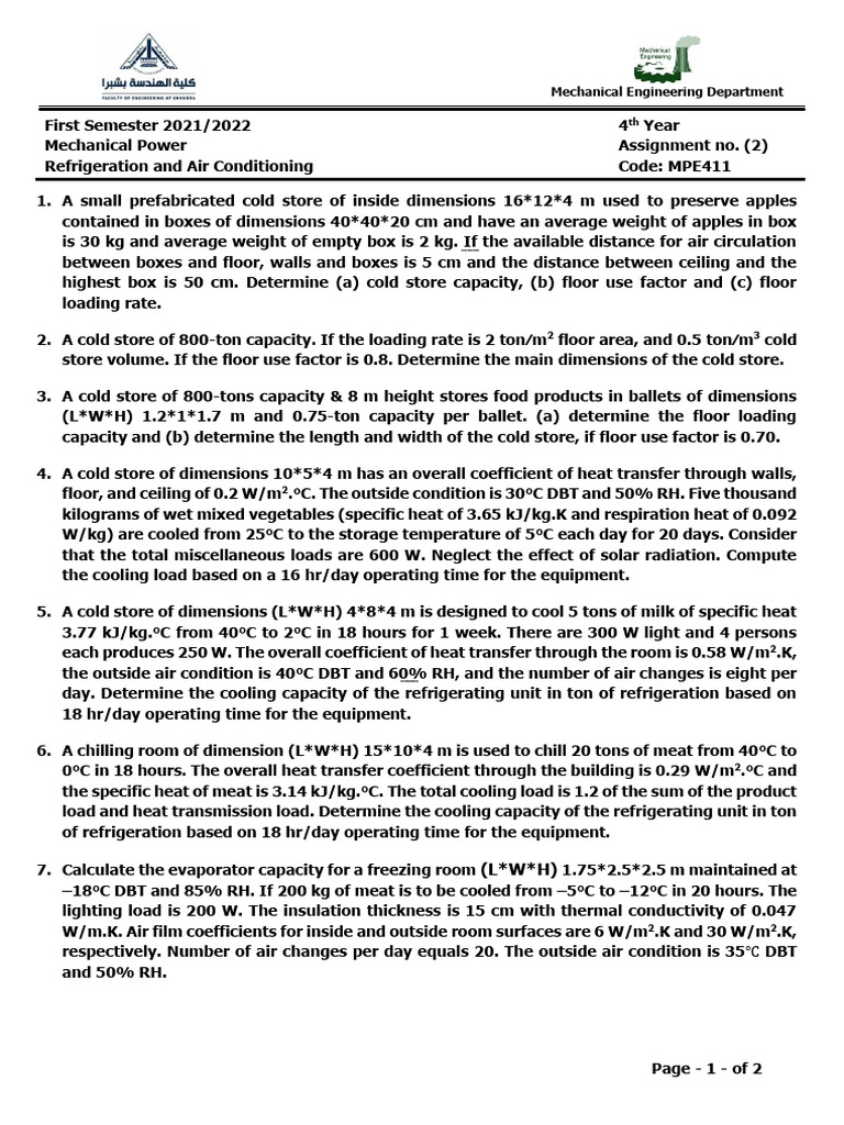 Refrigeration Load Calculations for Cold Stores | PDF | Air ...