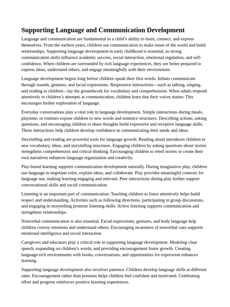 Enhancing Early Childhood Language Skills | PDF | Language Development ...