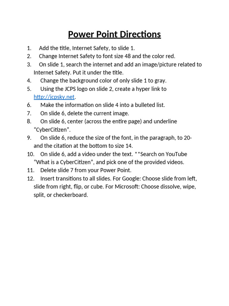 Internet Safety PowerPoint Instructions | PDF