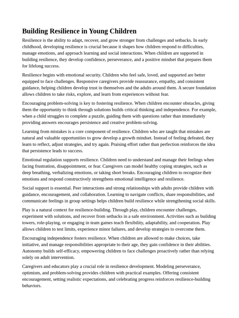 Fostering Resilience in Young Children | PDF | Psychological Resilience ...