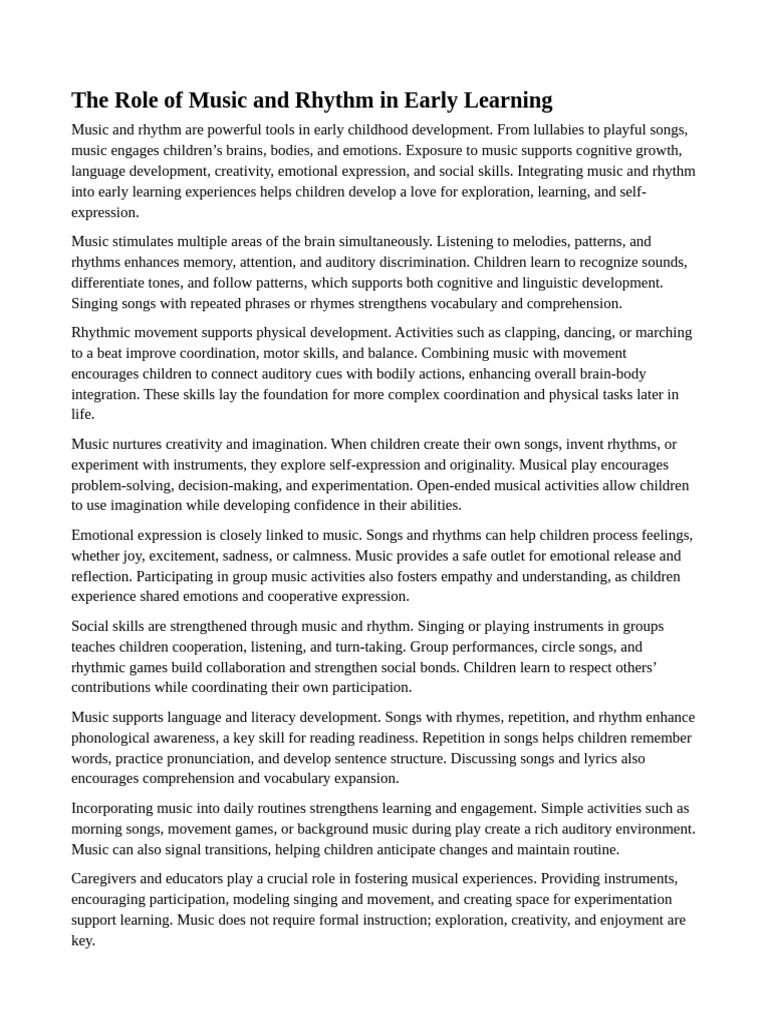 The Role of Music and Rhythm in Early Learning | PDF | Rhythm | Child ...
