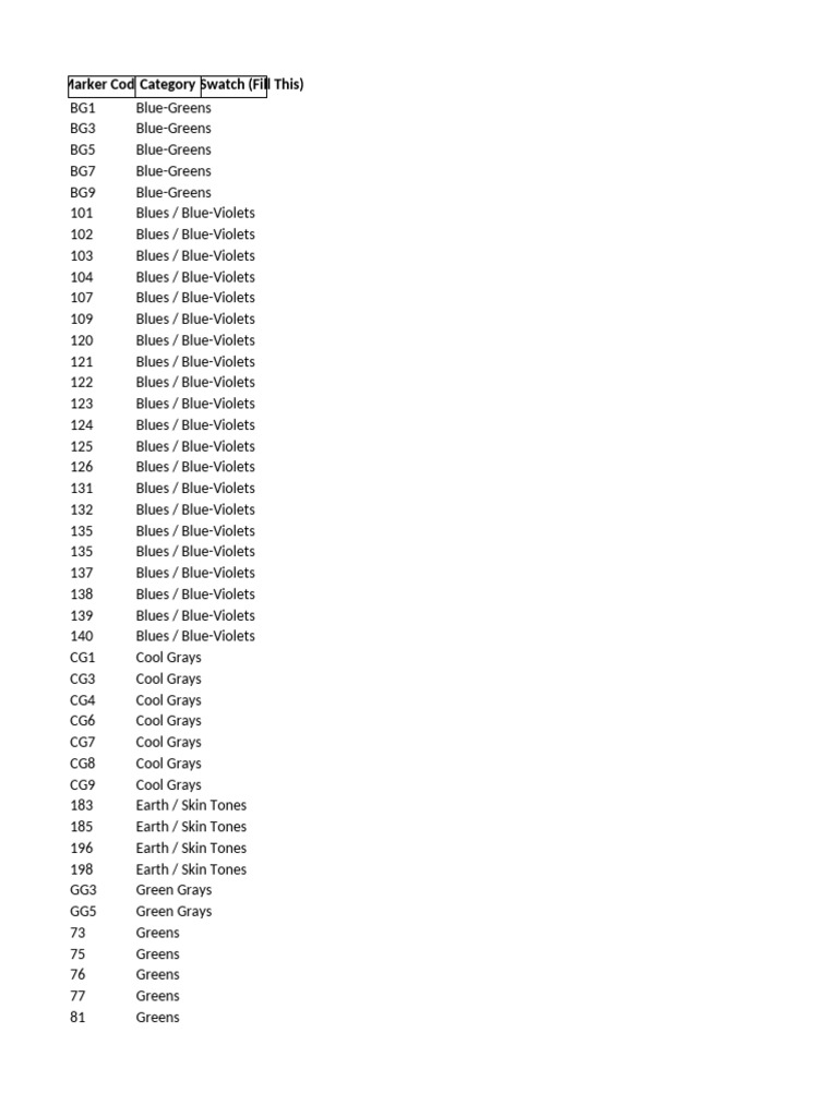 Color Swatch Marker Code Guide | PDF | Magenta | Color