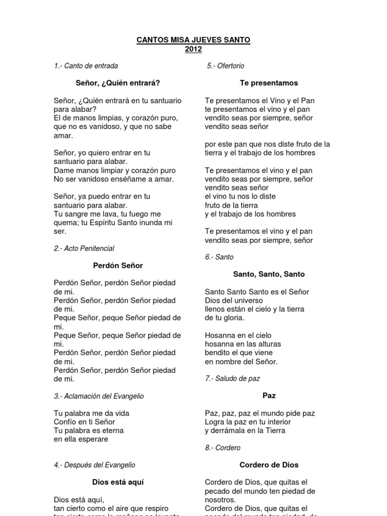 Cantos Misa Jueves Santo PDF Misa (liturgia) María, madre de Jesús