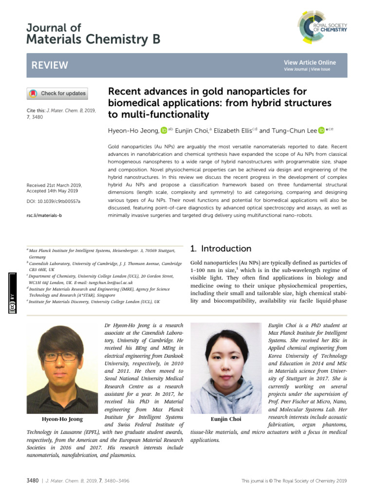 Recent Advances in Gold Nanoparticles For Biomedical Applications From ...
