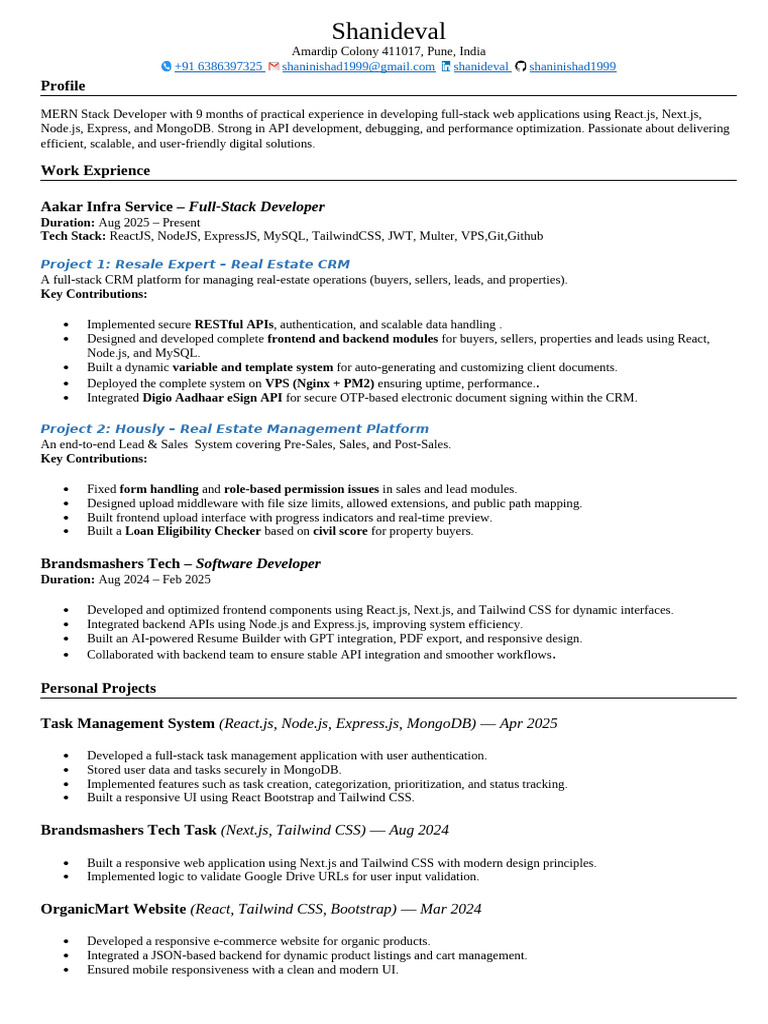MERN Stack Developer Profile | PDF | Software | Computing