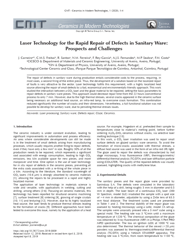 Laser Technology for the Rapid Repair of Defects in Sanitary Ware ...