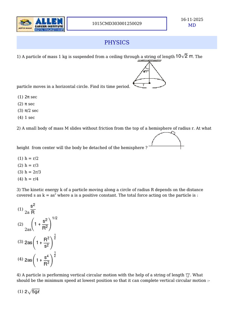 Physics Problems on Circular Motion and Gravity | PDF | Cellular ...