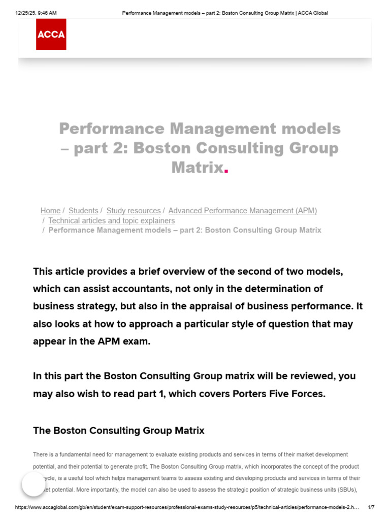 BCG Matrix Overview for Performance Management | PDF | Business ...