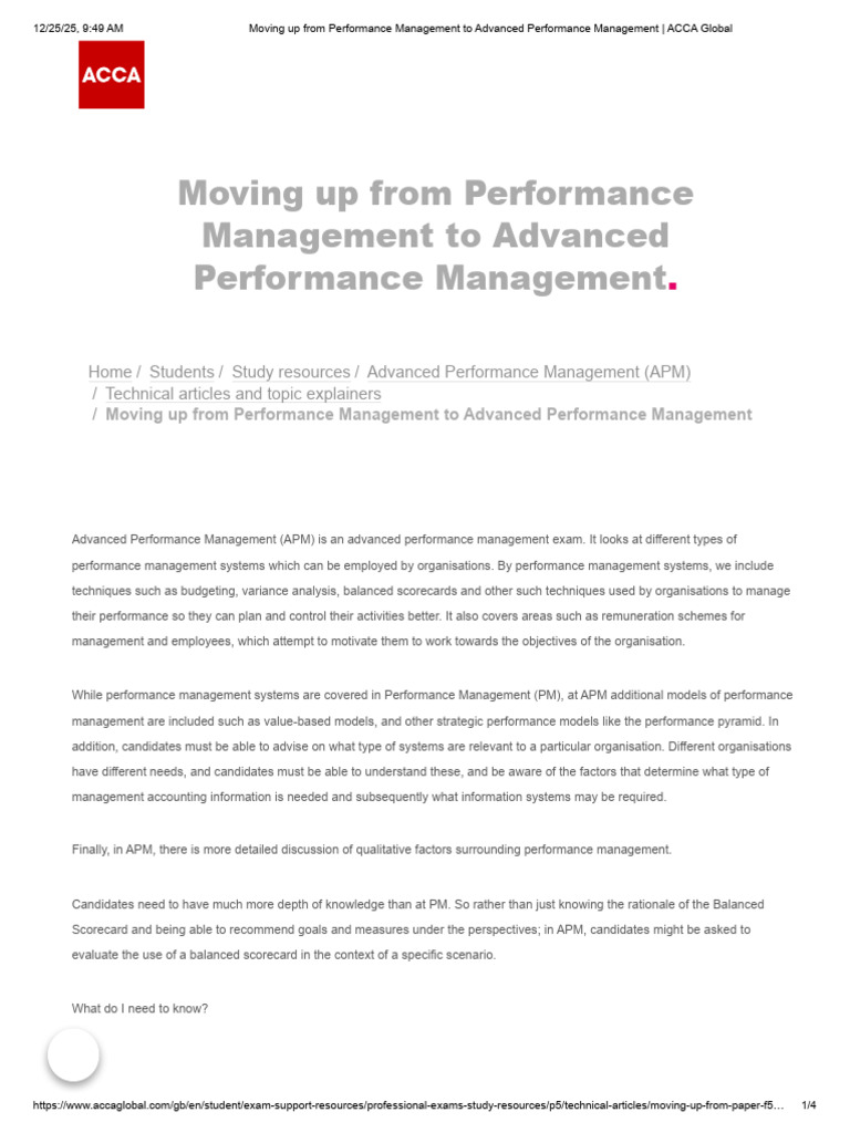 Transitioning to Advanced Performance Management | PDF | Risk | Knowledge