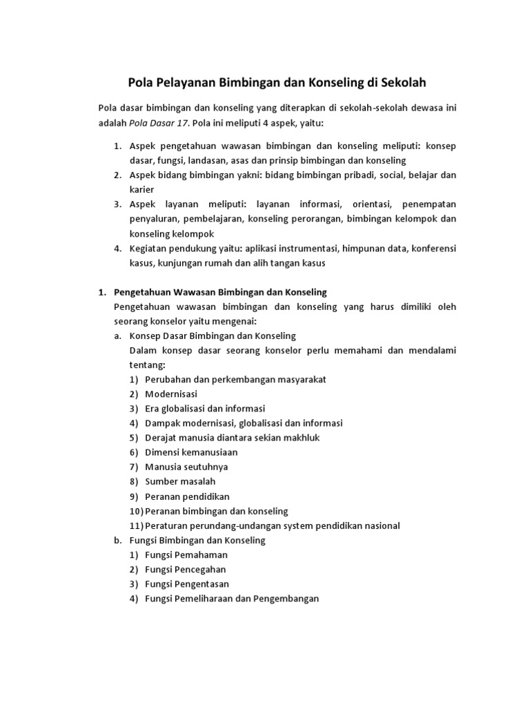 Pola Pelayanan Bimbingan Dan Konseling Di Sekolah