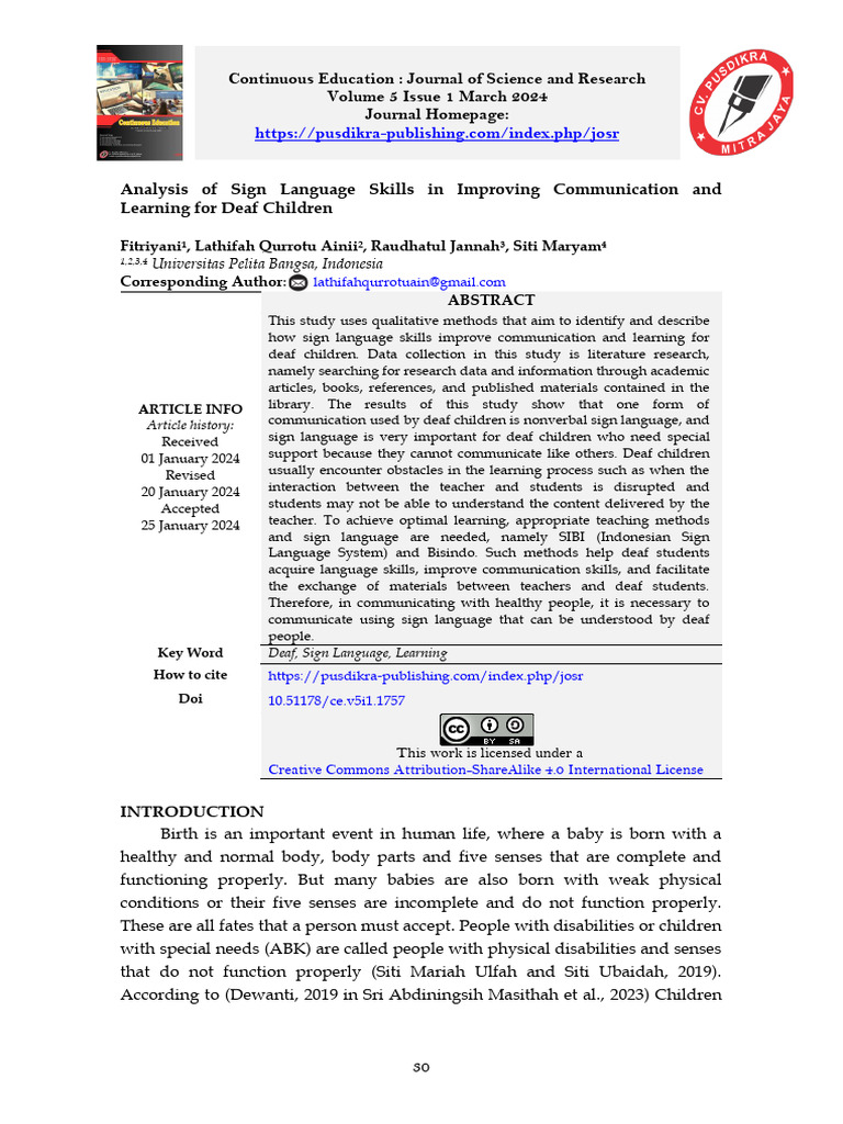 Sign Language Skills for Deaf Education | PDF | Sign Language ...