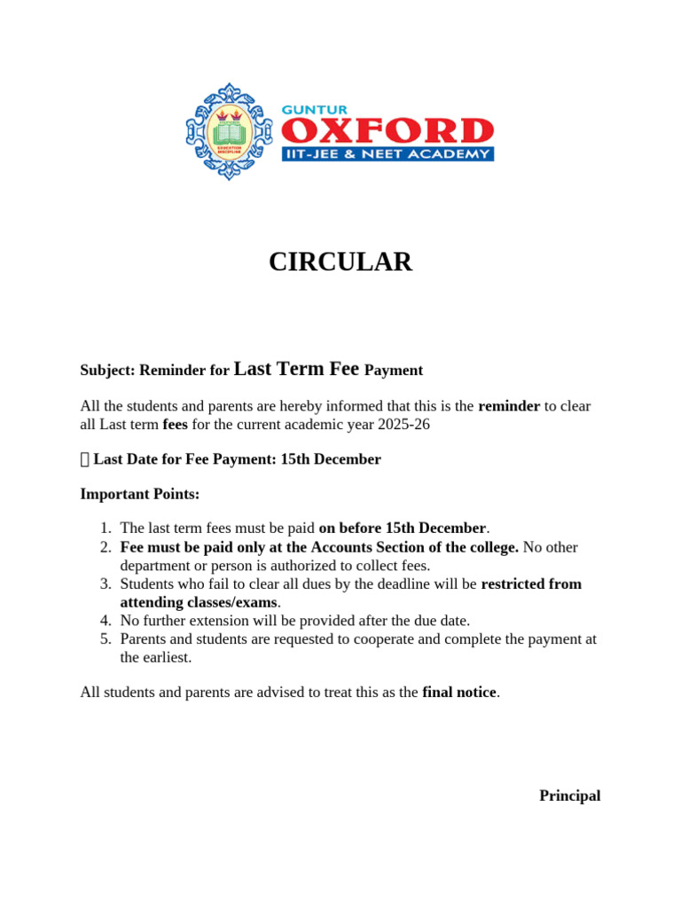 Fee Last Term Notice | PDF