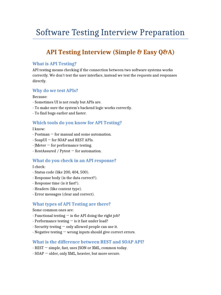 API and Manual Testing Interview Guide | PDF | Selenium (Software ...