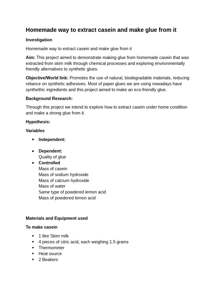Homemade Casein Glue Extraction Guide | PDF | Adhesive | Milk