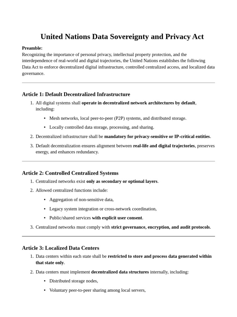UN Data Sovereignty and Privacy Act | PDF | Peer To Peer | Computer Network
