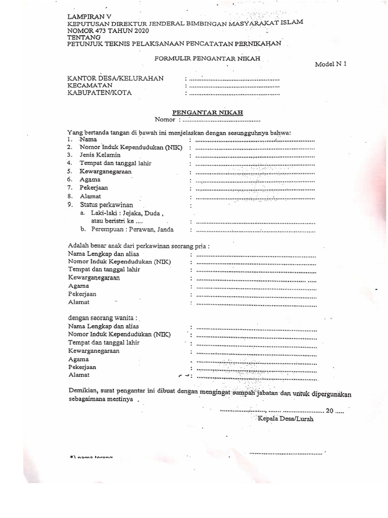 Model N1 Pengantar Nikah | PDF