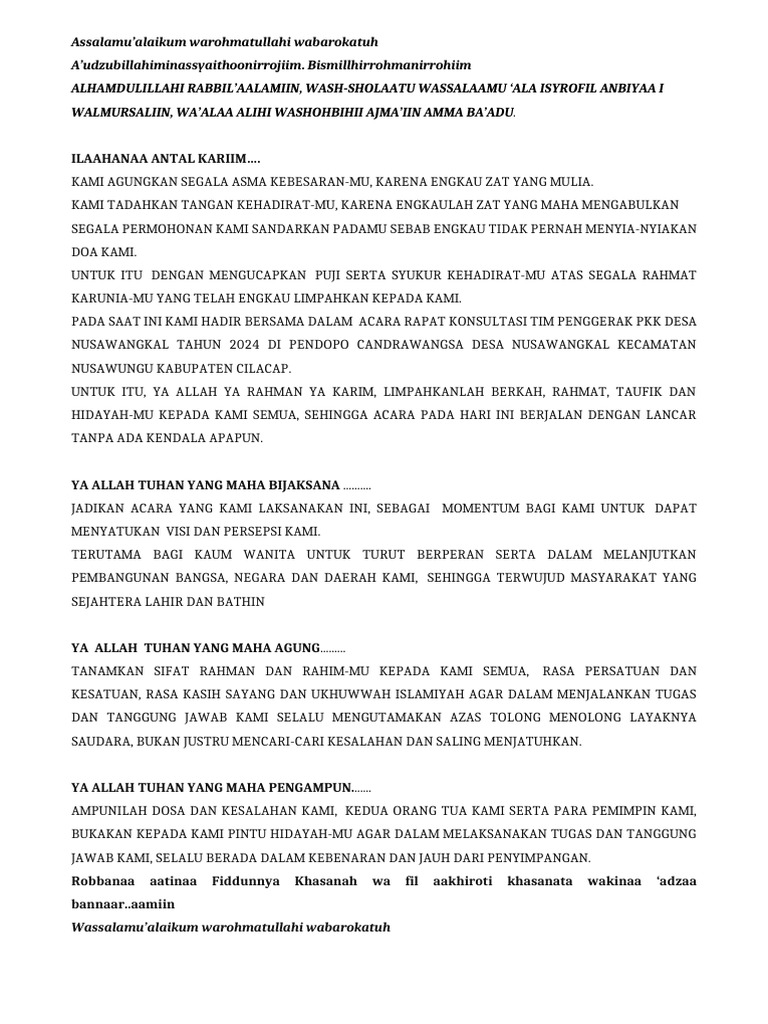 Doa dan Harapan Rapat PKK 2024 | PDF
