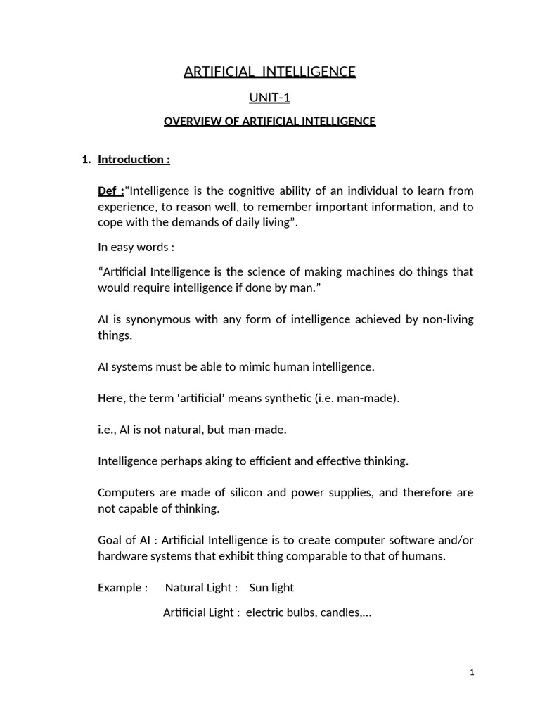 Overview of Artificial Intelligence Concepts | PDF | Artificial ...