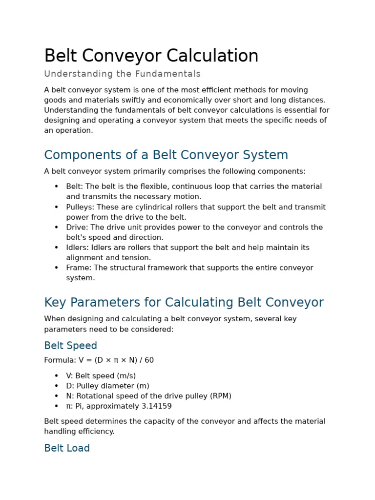 Belt Conveyor Design Calculations Guide | PDF | Belt (Mechanical ...