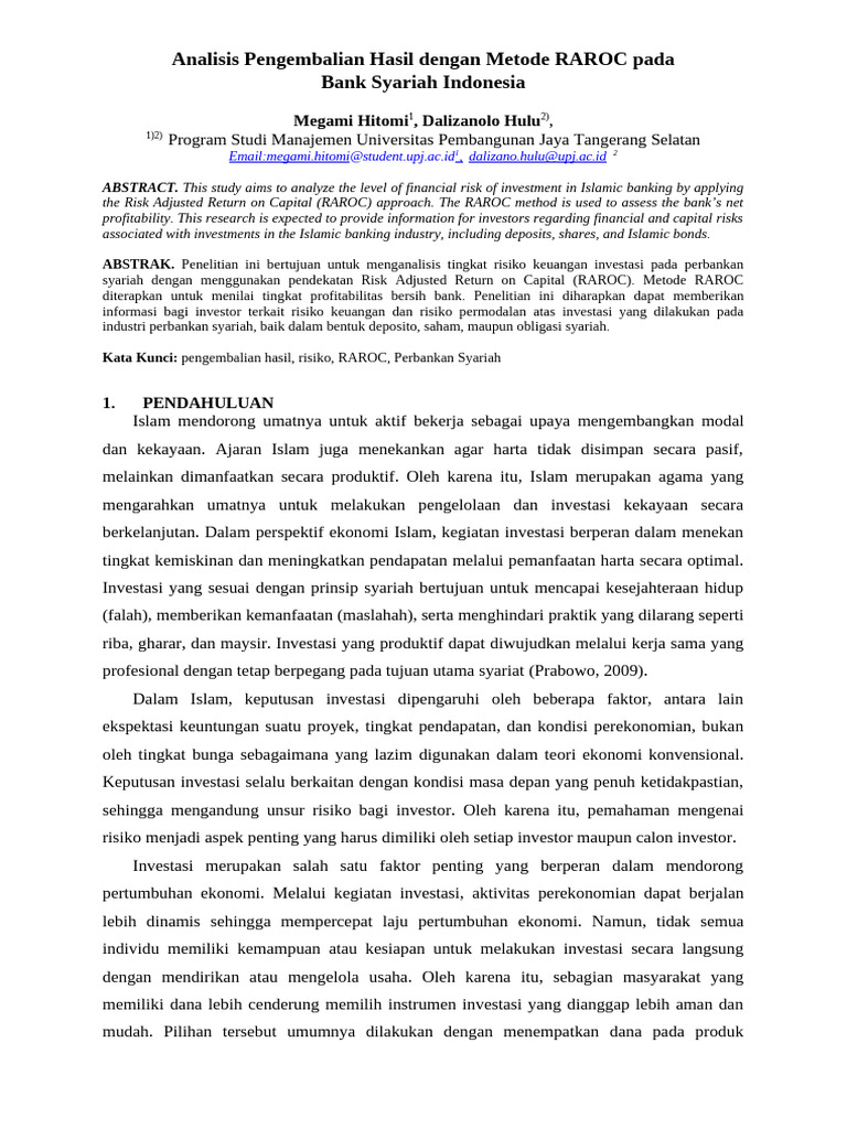 Analisis RAROC pada Bank Syariah Indonesia | PDF