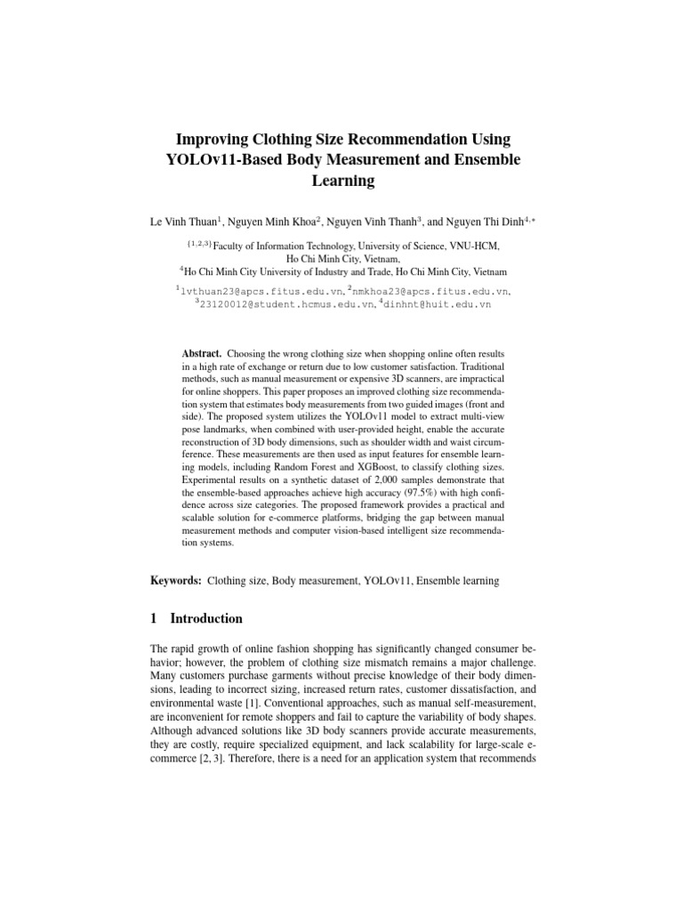 YOLOv11 for Accurate Clothing Size Recommendations | PDF | Support ...