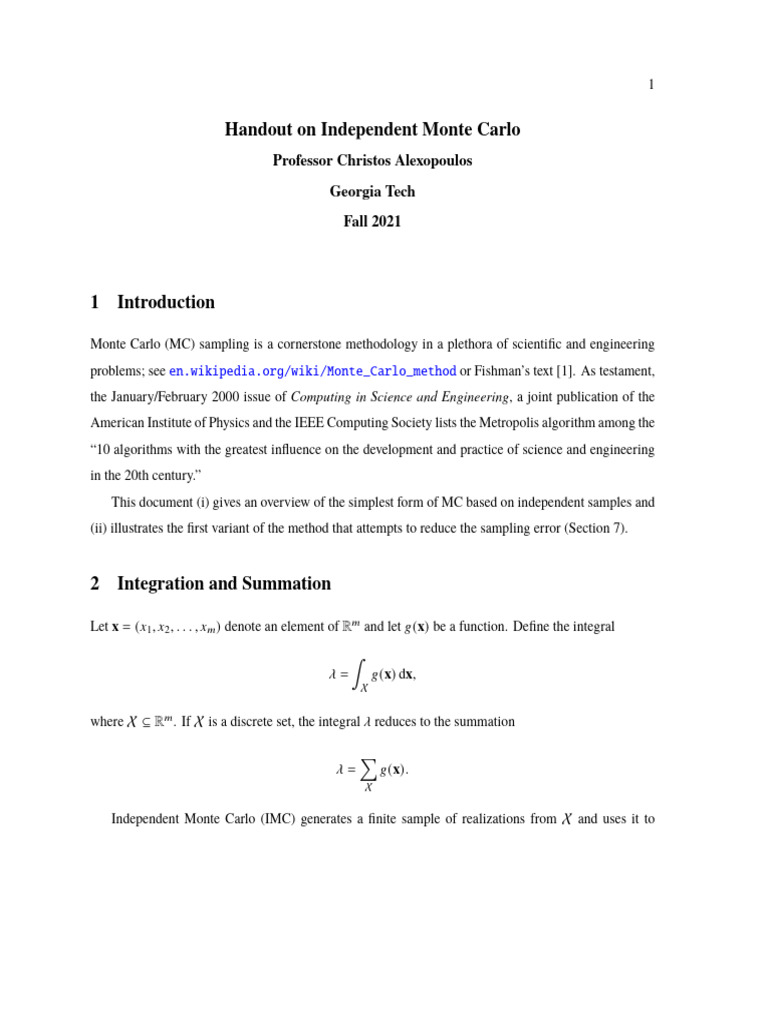 02 - Independent Monte Carlo (1) | PDF | Variance | Estimator