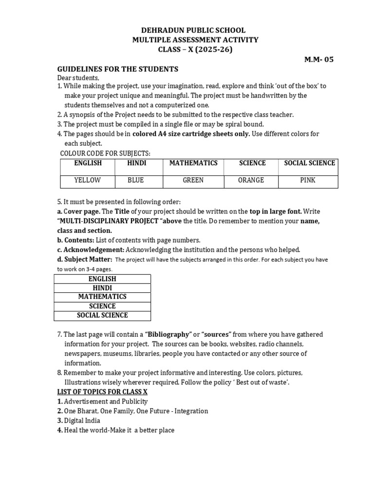 Class X Project Guidelines 2025-26 | PDF