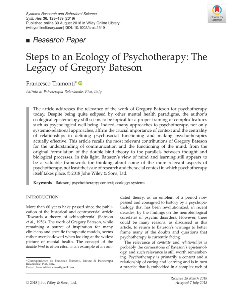 Bateson's Influence on Modern Psychotherapy | PDF | Psychotherapy ...